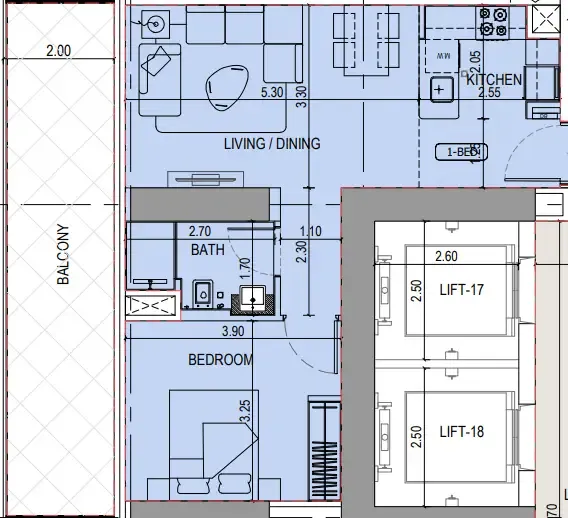 Binghatti Sky Terraces 1 bed floor plan, 776 sqft