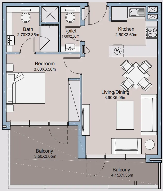 Millenium Talia Residences 1 bed floor plan, 775 sqft