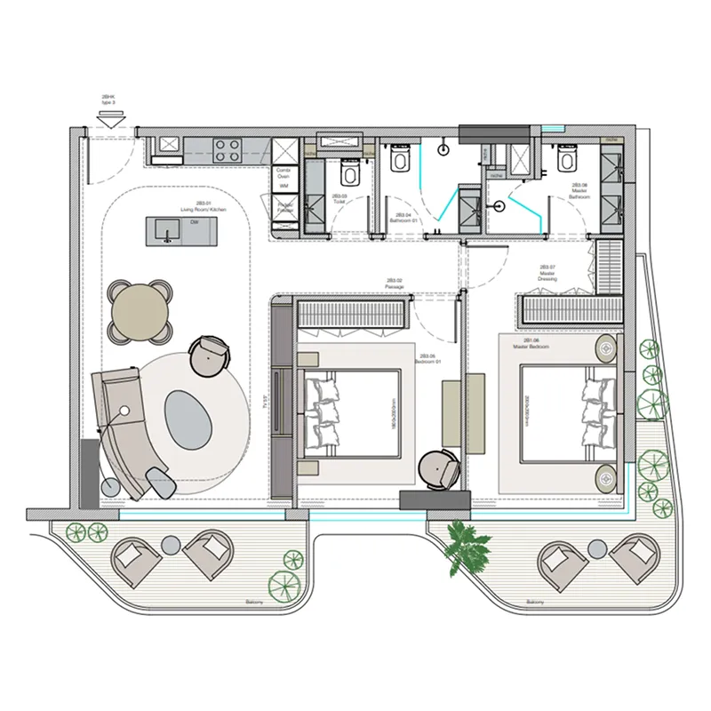 Helvetia Verde 2 bed floor plan, 1,220 – 1,226 sqft