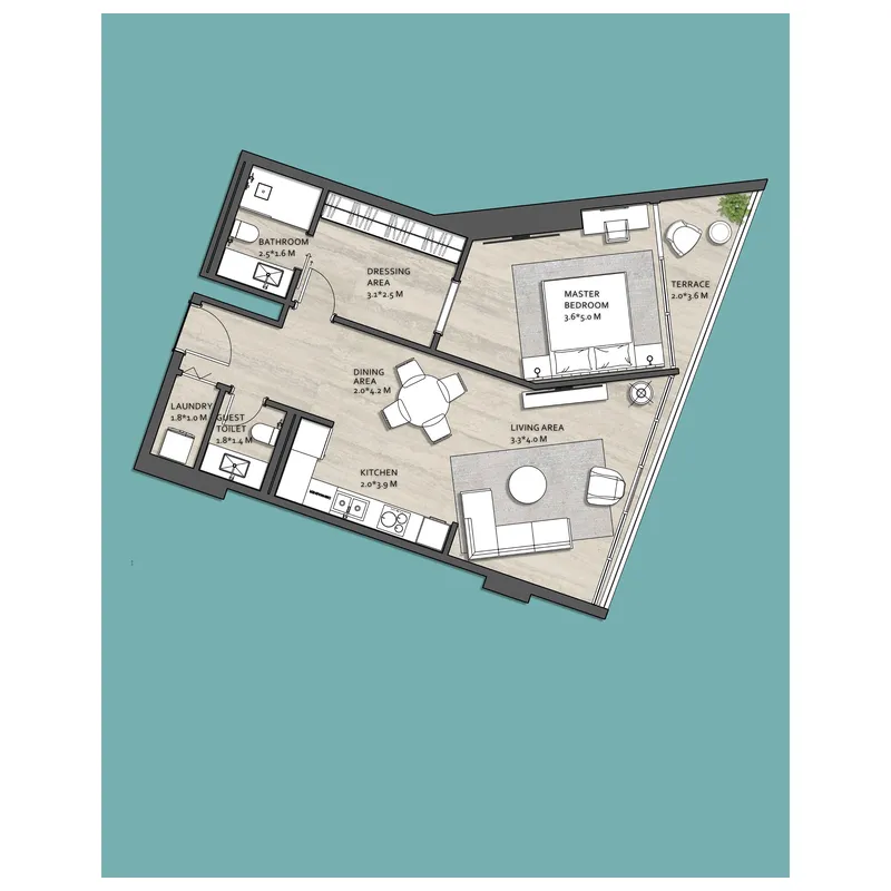 Vistal by Victoria Swarovski 1 bed floor plan, 820 sqft