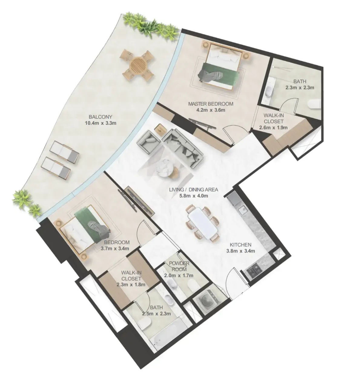 Oystra 2 bed floor plan, 1,466 sqft
