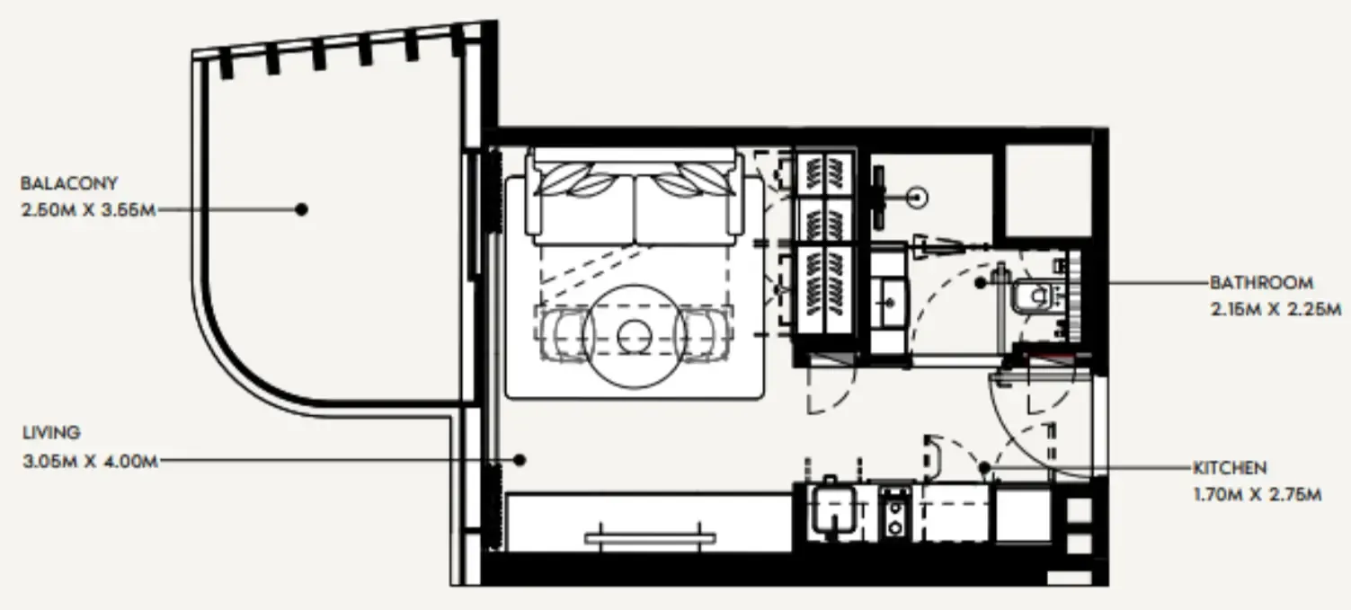 Azizi Milan Studio floor plan, 374 sqft