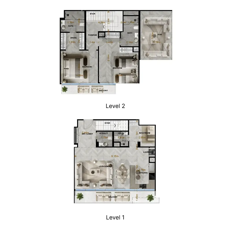 Radiant Terrace 2 bed floor plan, 1,719 – 1,737 sqft
