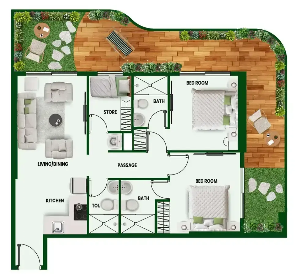 Vincitore Wellness Estate 2 bed floor plan, 1,387 sqft