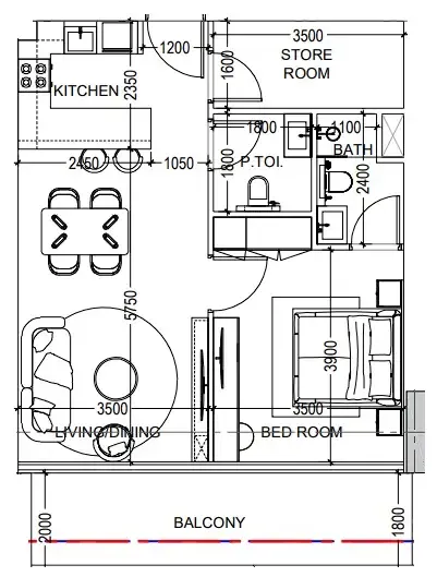 Al Haseen Residences 6 1 bed floor plan, 791 sqft