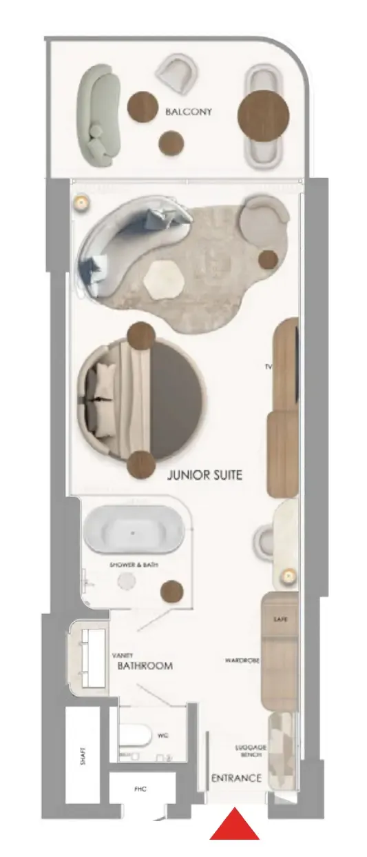 The Unexpected Al Marjan Island Hotel and Residence Studio floor plan, 591 sqft
