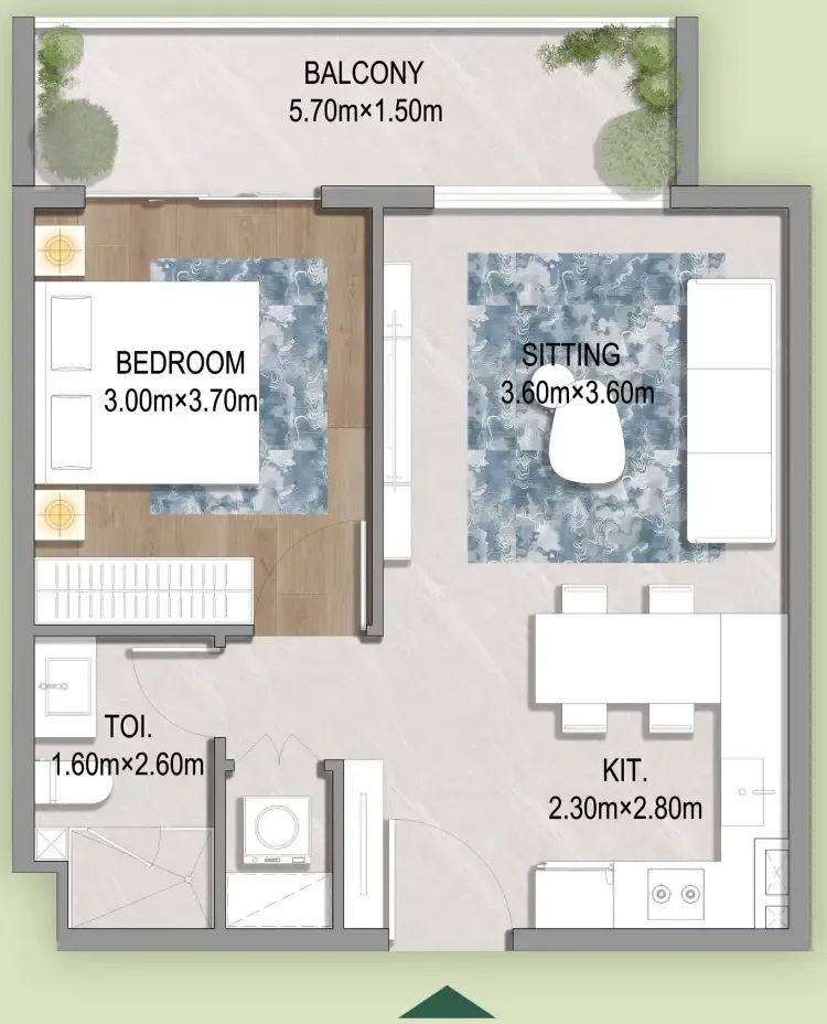 Oasis Residences 1 bed floor plan, 583 sqft