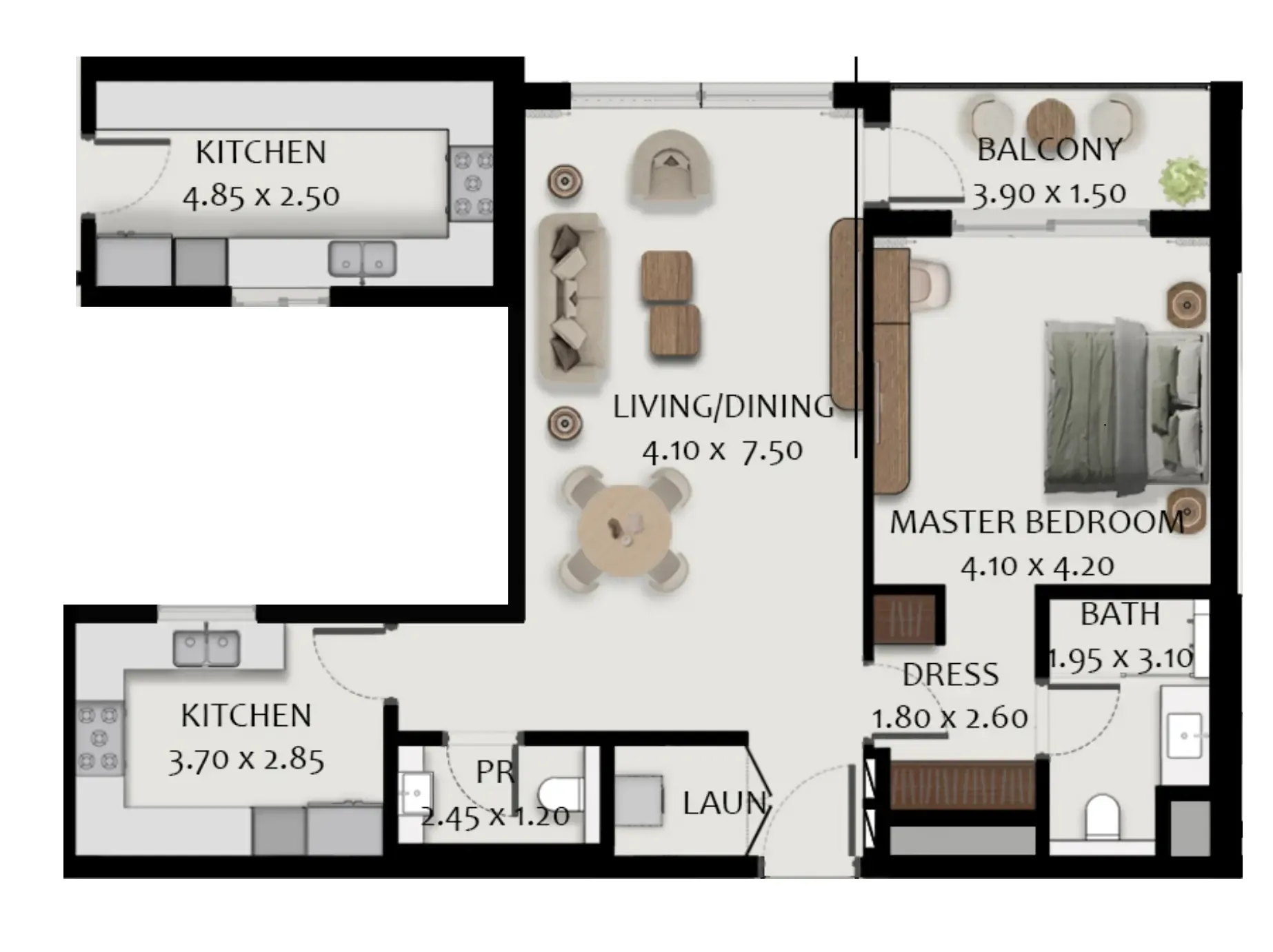Boulevard Park at Wasl Gate 1 bed floor plan, 1,013 sqft