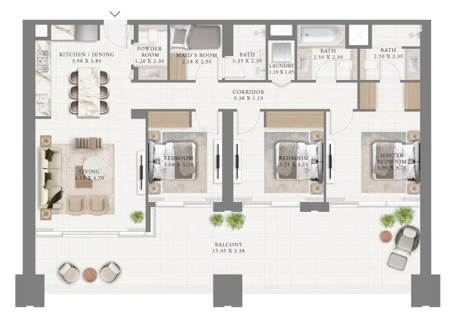 Palace Residences North 3 bed floor plan, 1,912 sqft