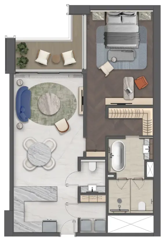 Mas Barsha Residency 1 bed floor plan, 1,076 sqft