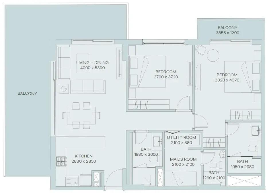 The Haven 3 2 bed floor plan, 1,488 – 1,521 sqft