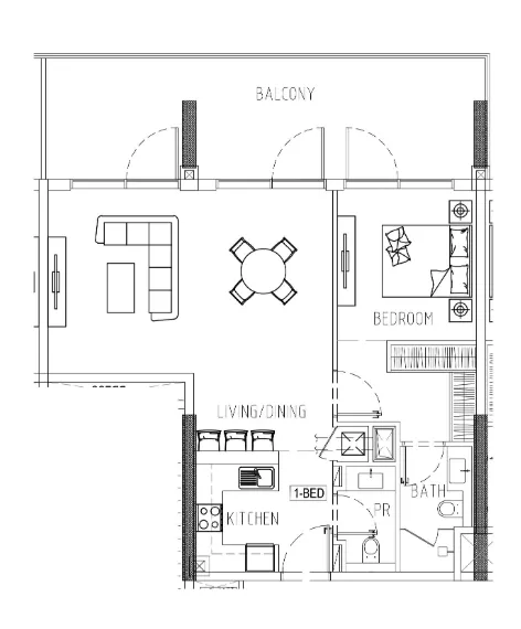 Damac Riverside Views 1 bed floor plan, 1,049 sqft