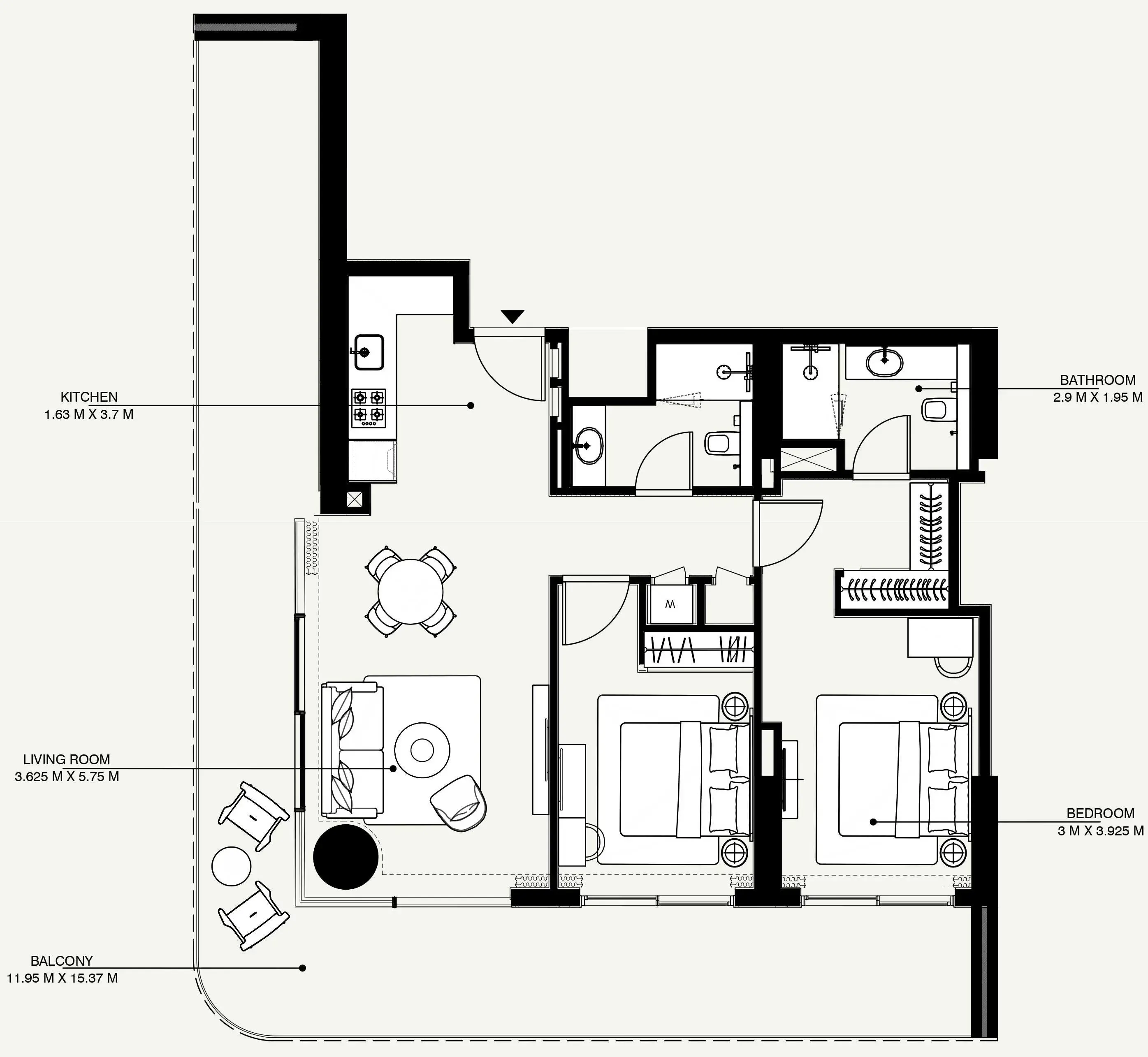 Azizi Venice 2 bed floor plan, 1,607 sqft