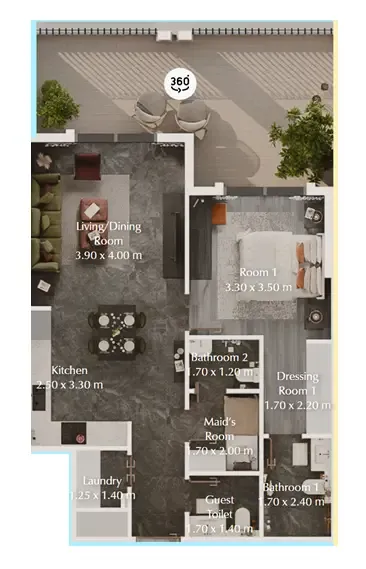 Bab Al Qasr Garden Residences 65 1 bed floor plan, 915 sqft
