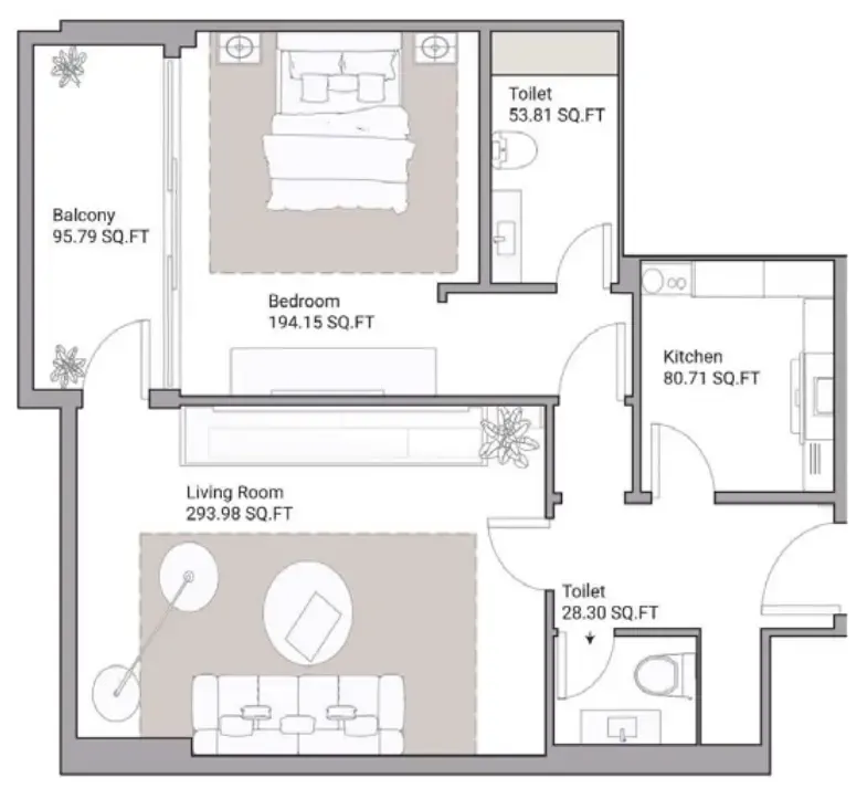 Ajman Creek Towers 1 bed floor plan, 1,205 sqft