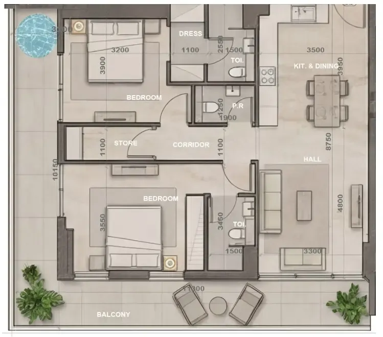 Sky Harmony 2 bed floor plan, 1,281 sqft