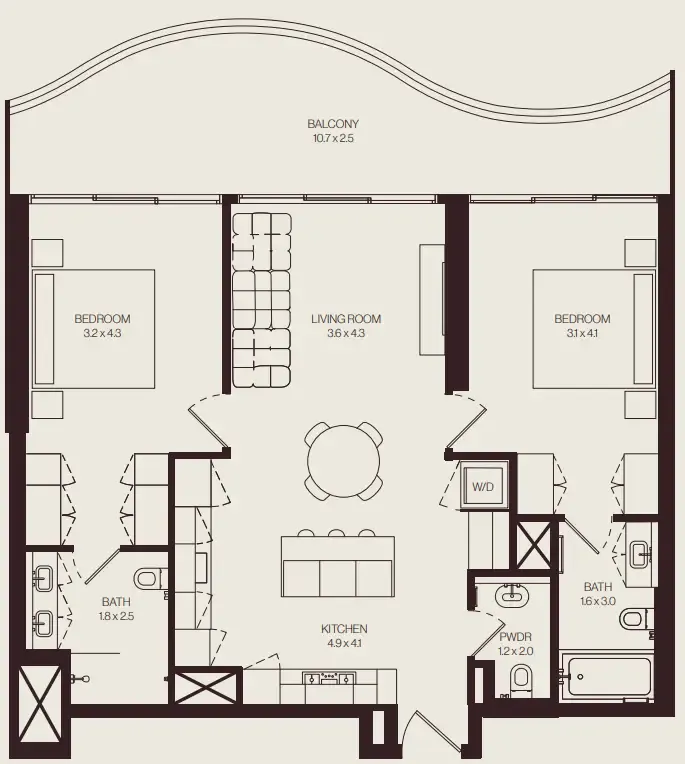 The Weave – Al Ghurair 2 bed floor plan, 1,221 sqft