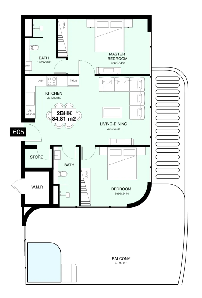 Villa Del Gavi 2 bed floor plan, 1,518 sqft