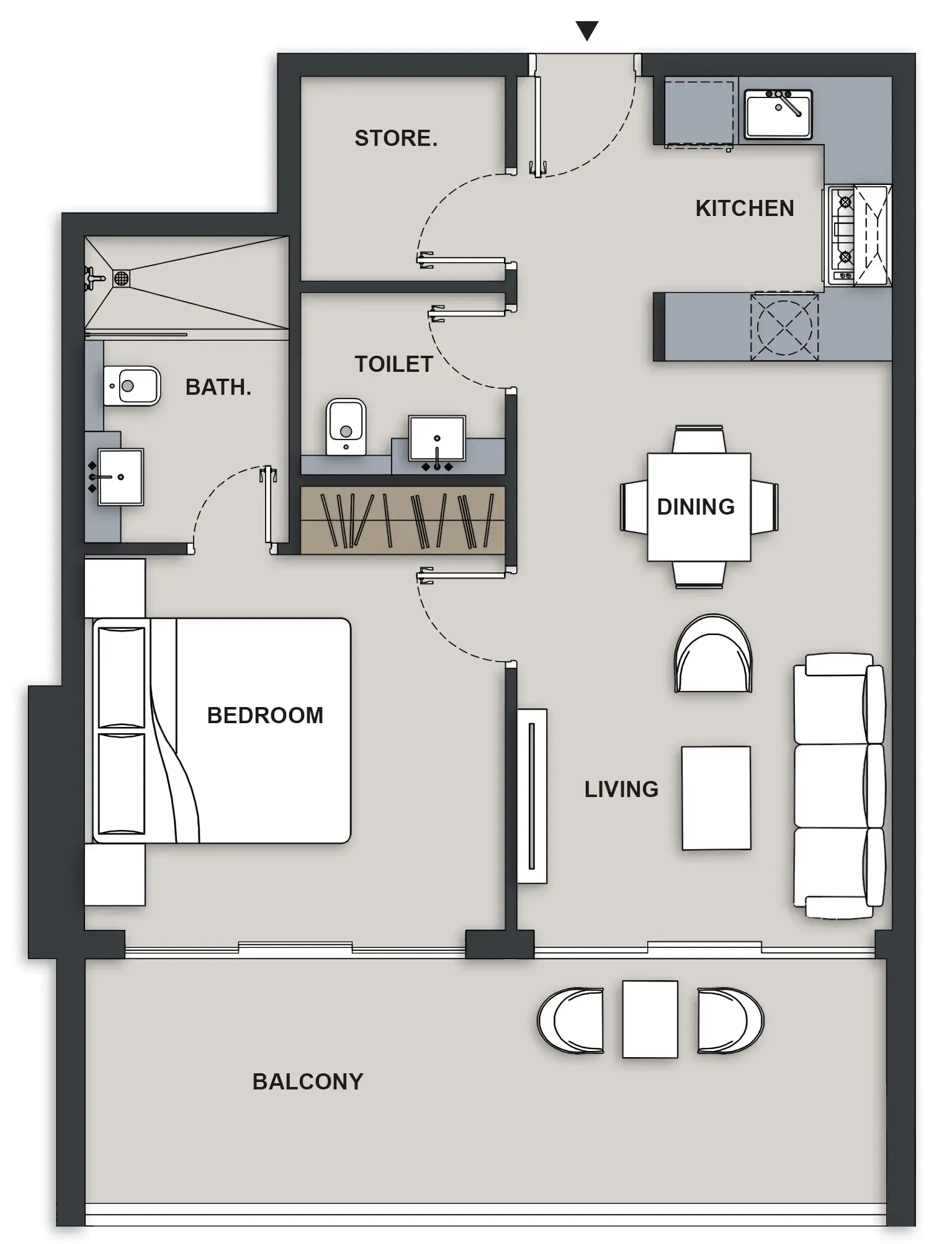 Maison Elysee III 1 bed floor plan, 767 sqft