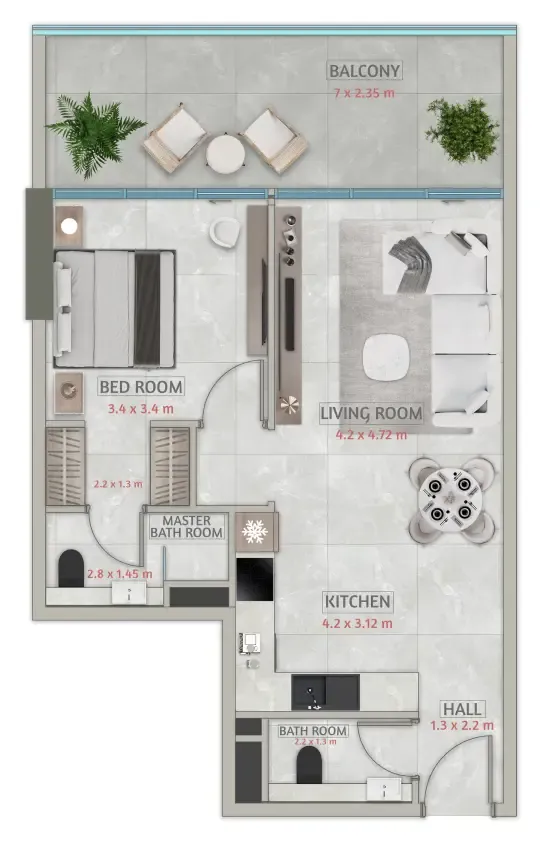 Sakura Gardens 1 bed floor plan, 823 sqft