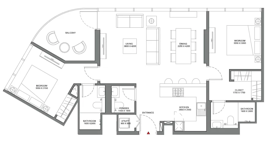 Beach Residences at Siniya Island 2 bed floor plan, 1,031 sqft
