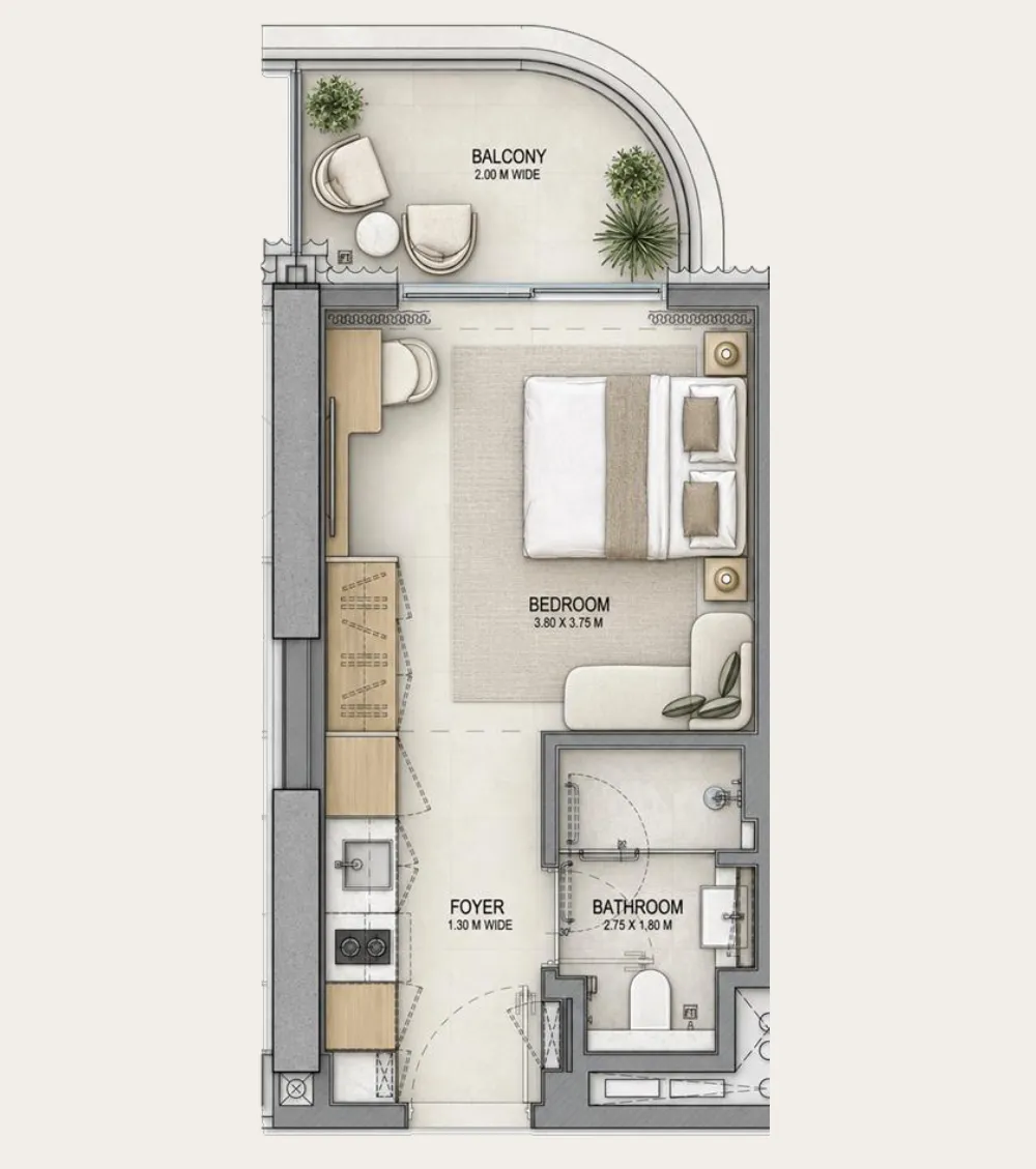 The Views Studio floor plan, 390 sqft