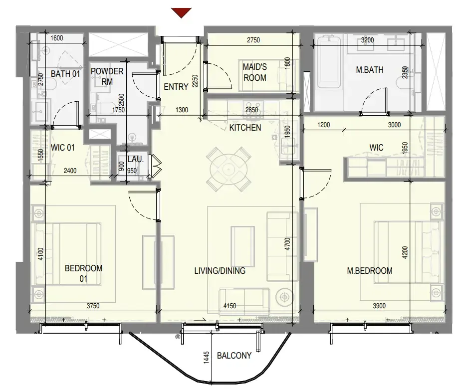Takaya 2 bed floor plan, 1,199 sqft