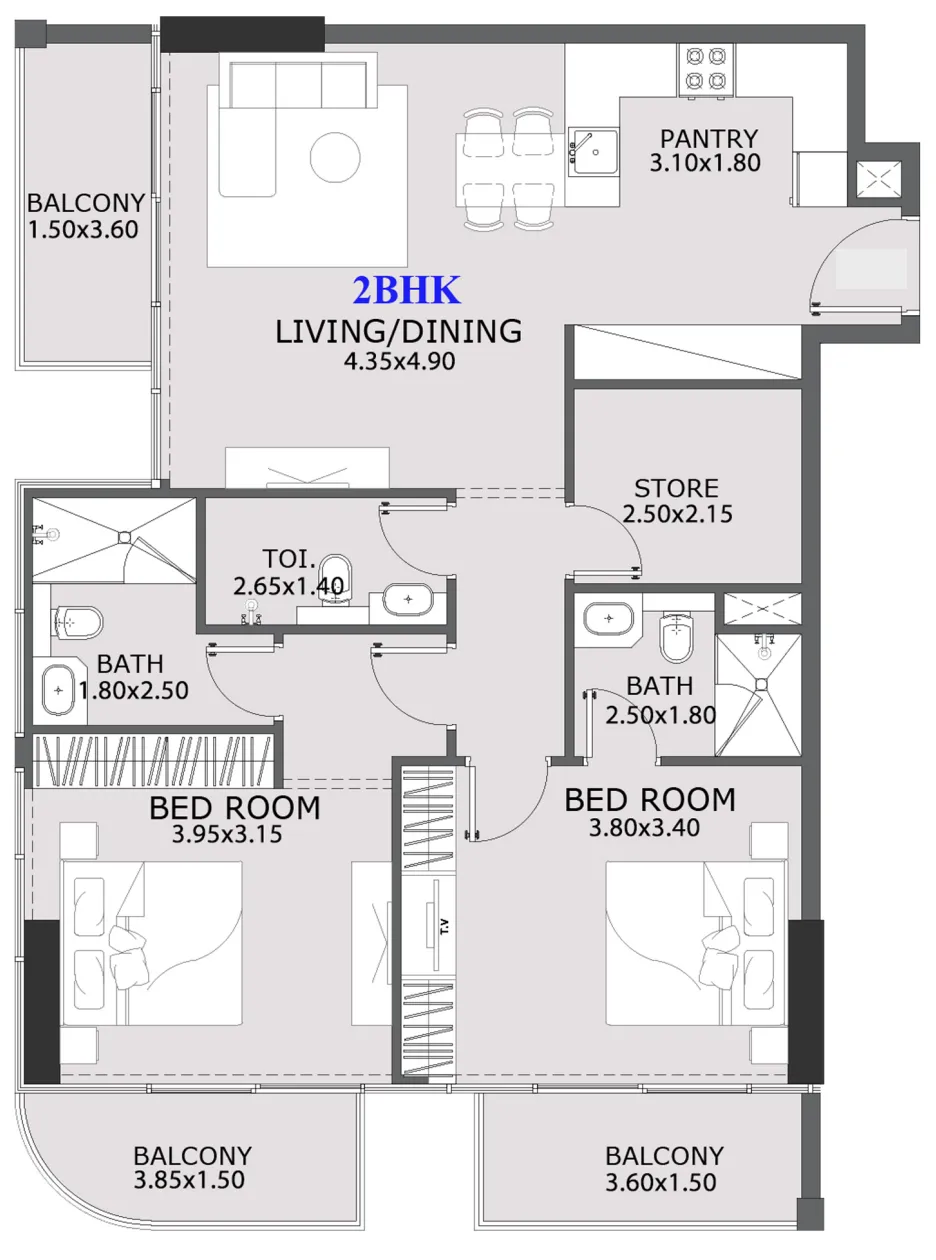Provenza Residences 2 bed floor plan, 1,192 sqft