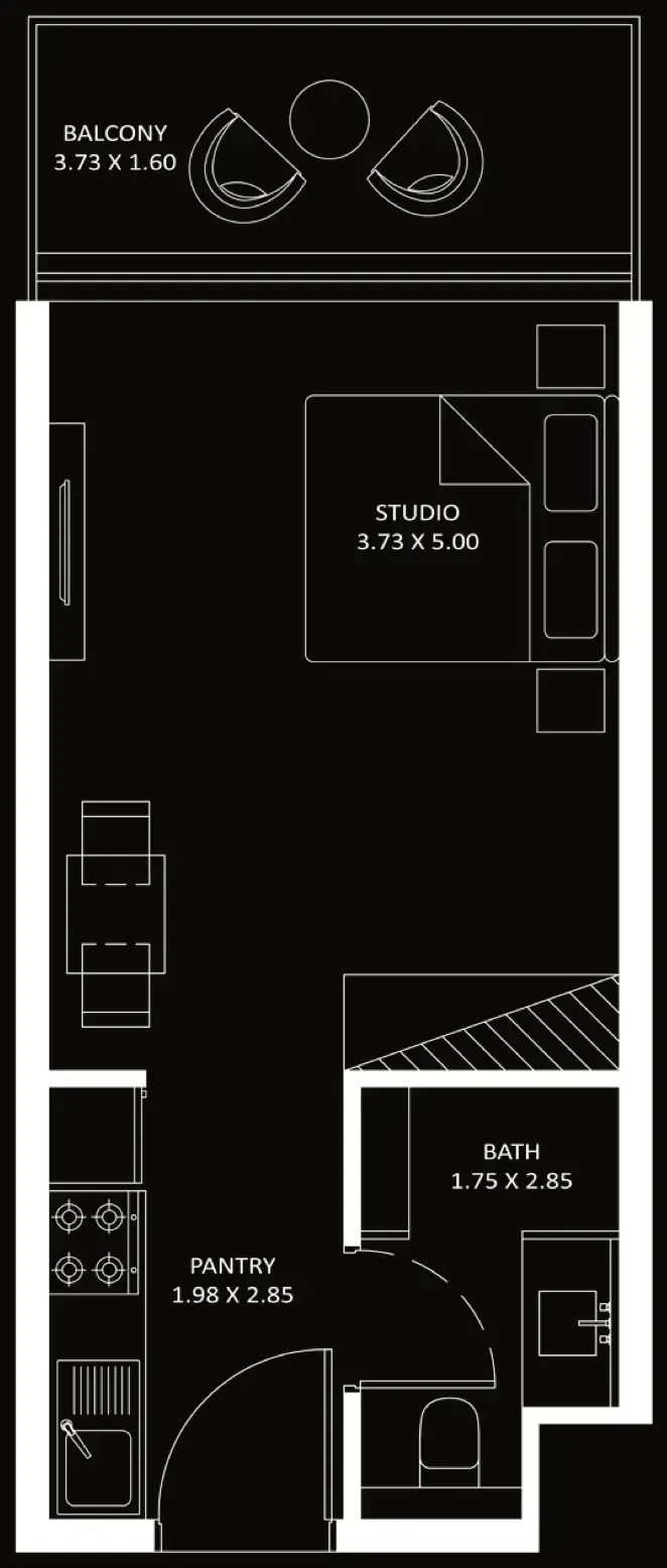 Bayz 101 Studio floor plan, 374 sqft