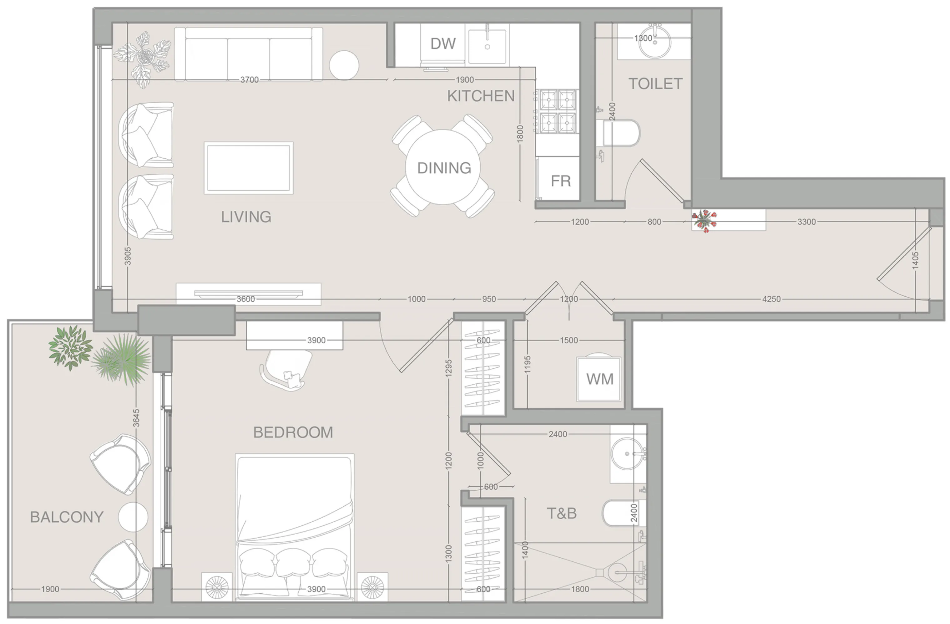 VERDAN1A 1 bed floor plan, 787 sqft