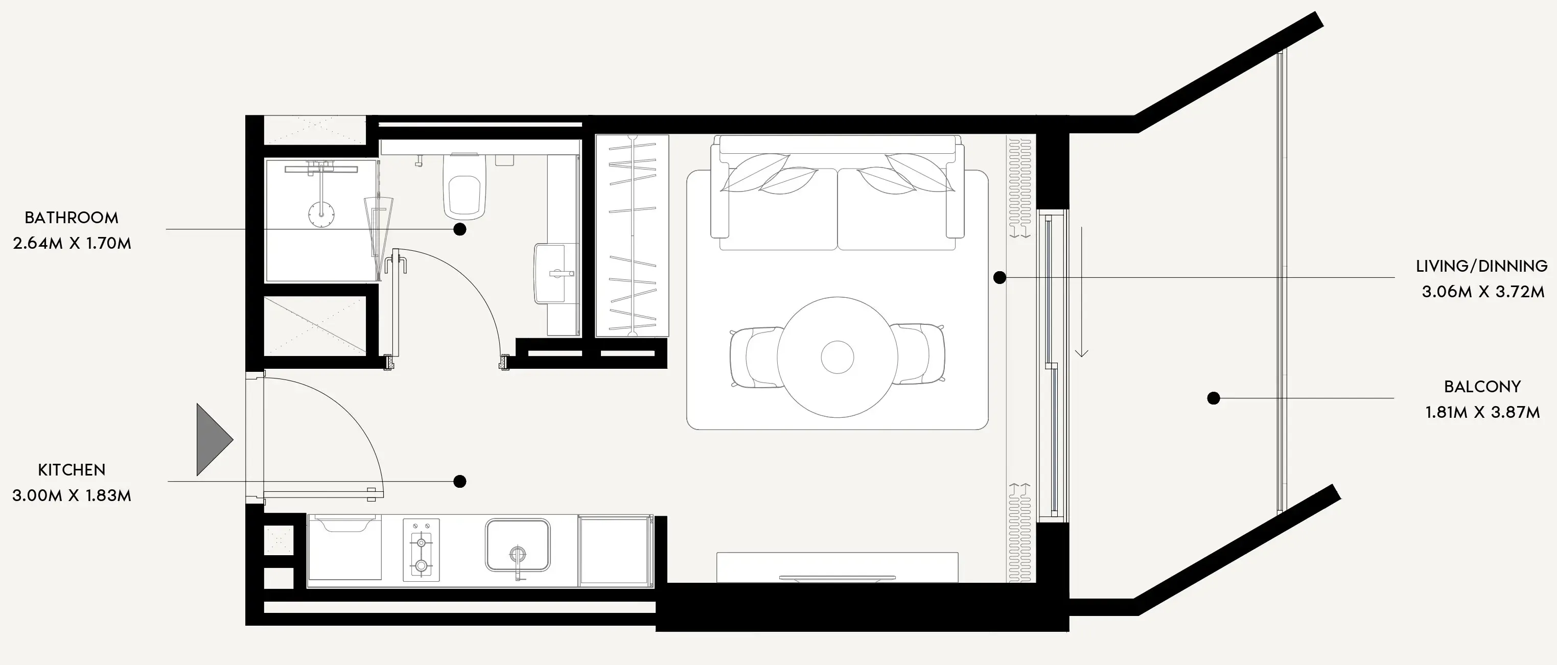Azizi Venice Studio floor plan, 361 sqft