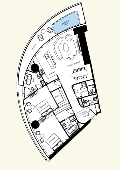 Mercedes-Benz Places by Binghatti 2 bed floor plan, 1,836 sqft