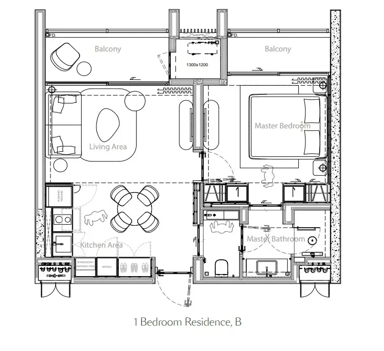 Gardens of Eden - Park Residence 1 bed floor plan, 667 – 689 sqft