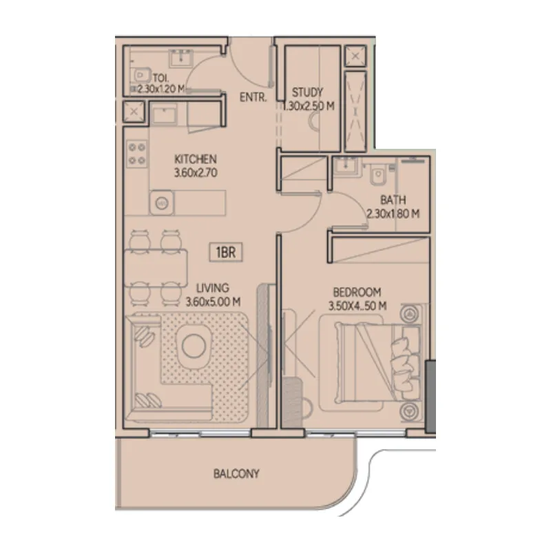 Weston by Wadan Phase 1 & 2 1 bed floor plan, 773 sqft