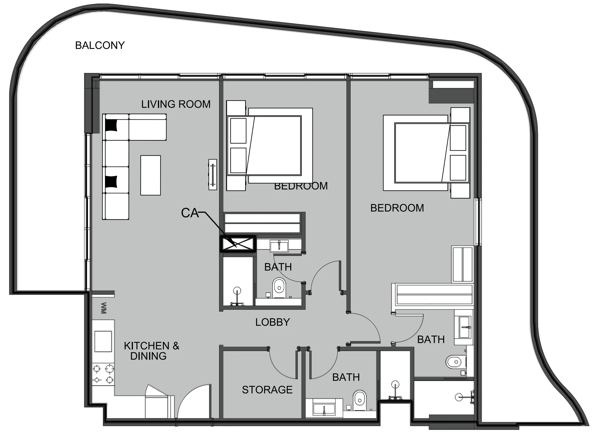 The Boulevard 2 bed floor plan, 1,484 sqft