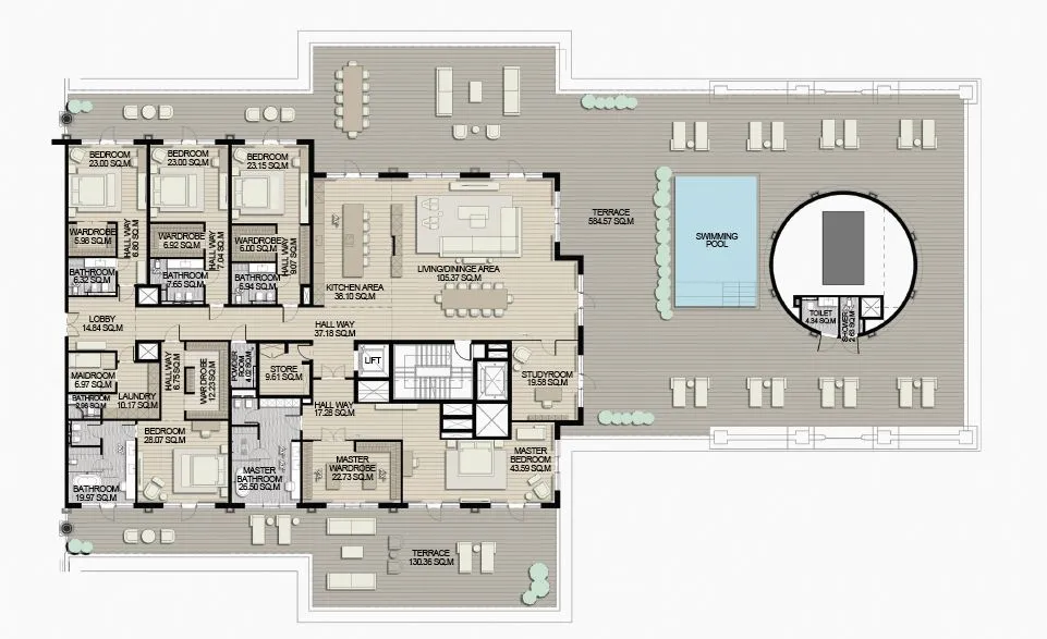 Raffles The Palm Dubai 5 bed floor plan, 15,104 sqft
