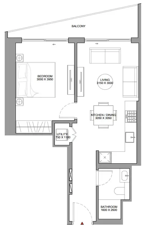 The Horizon at Sobha Central 1 bed floor plan, 631 sqft