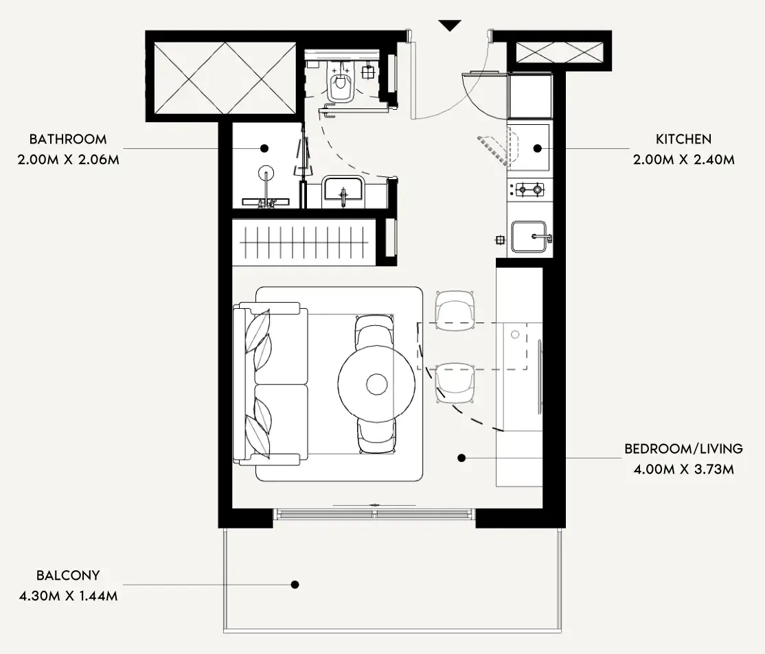 Azizi Leily Studio floor plan, 340 sqft