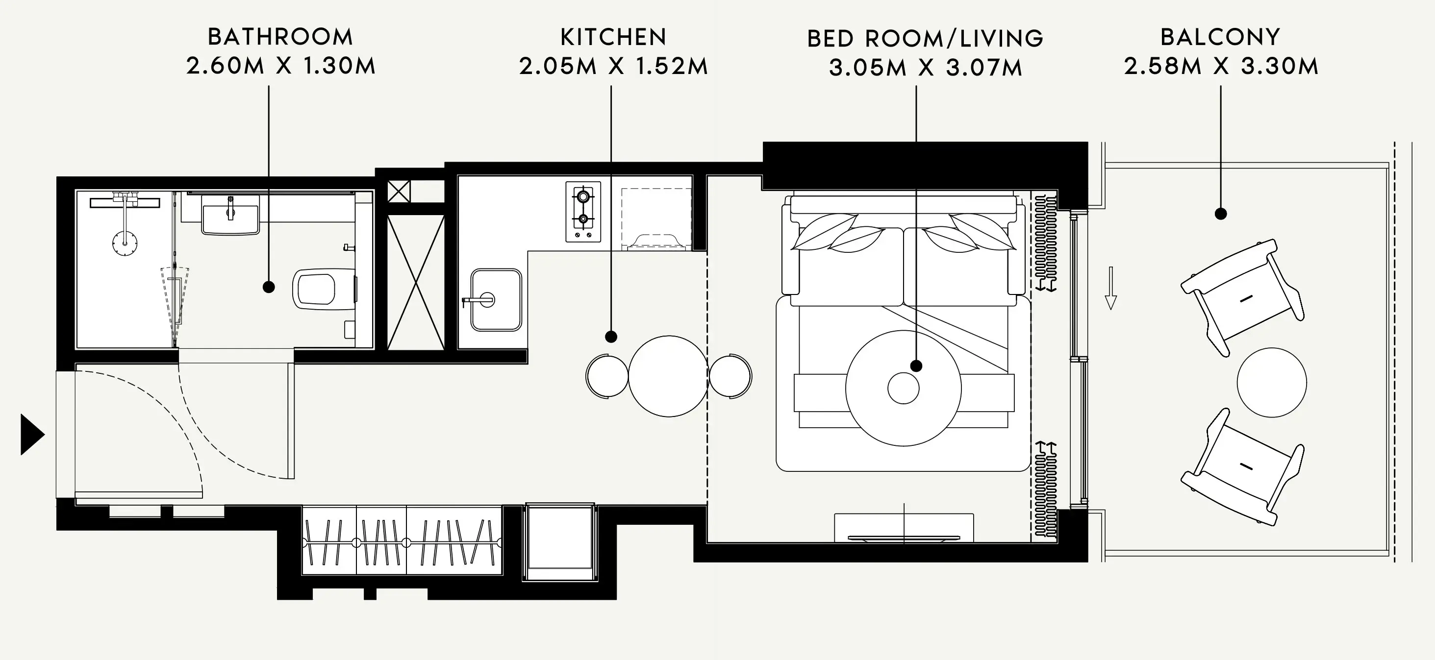 Azizi Venice Studio floor plan, 401 sqft