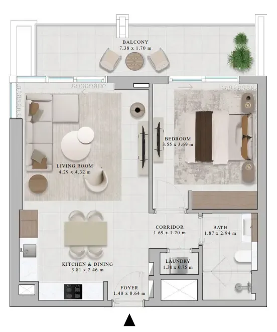 Rosehill 1 bed floor plan, 808 sqft