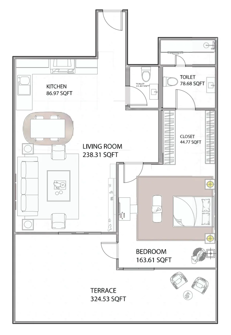 Ajman Creek Towers 1 bed floor plan, 2,702 sqft