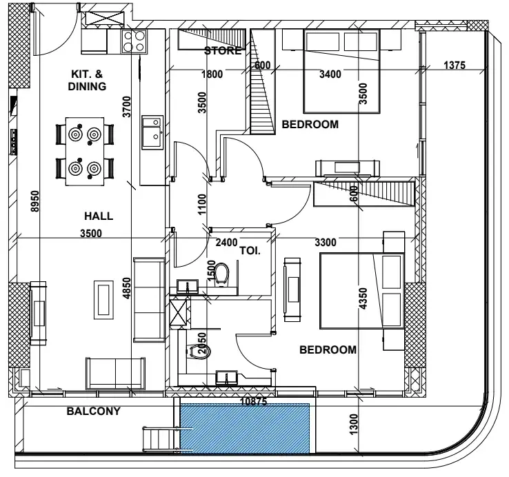 Peace Lagoons 2 bed floor plan, 1,208 sqft