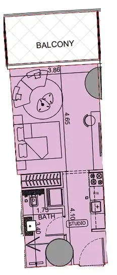 Binghatti Aquarise Studio floor plan, 471 sqft