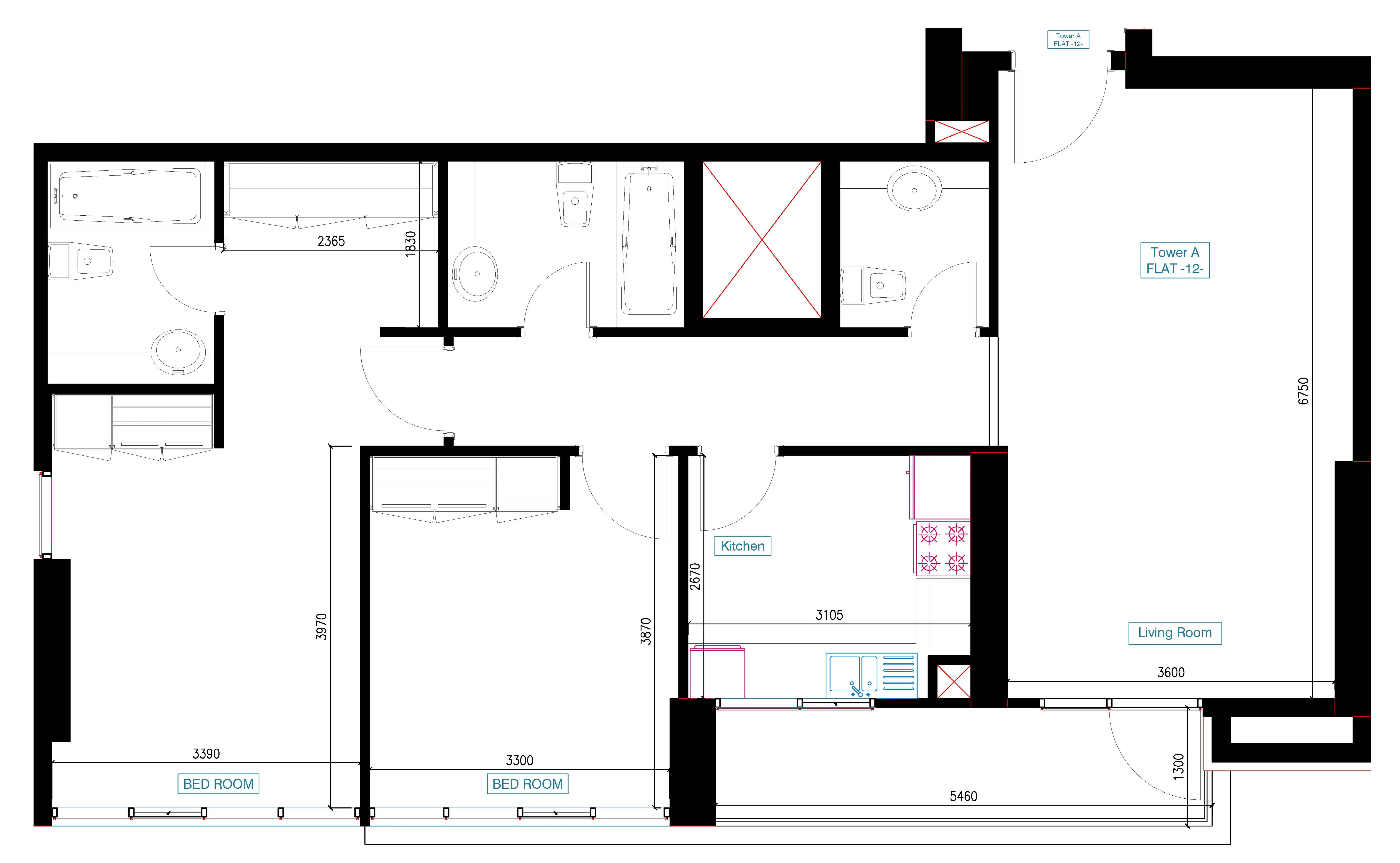 Mars Residences 2 bed floor plan, 1,198 sqft