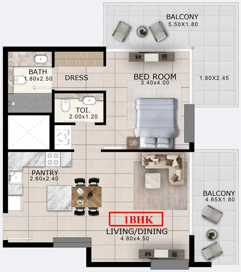 Arlington Park 1 bed floor plan, 901 sqft