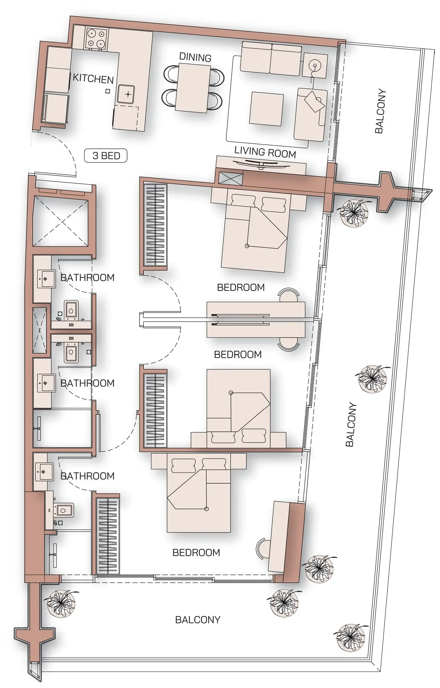 Binghatti Pinnacle 3 bed floor plan, 1,523 sqft