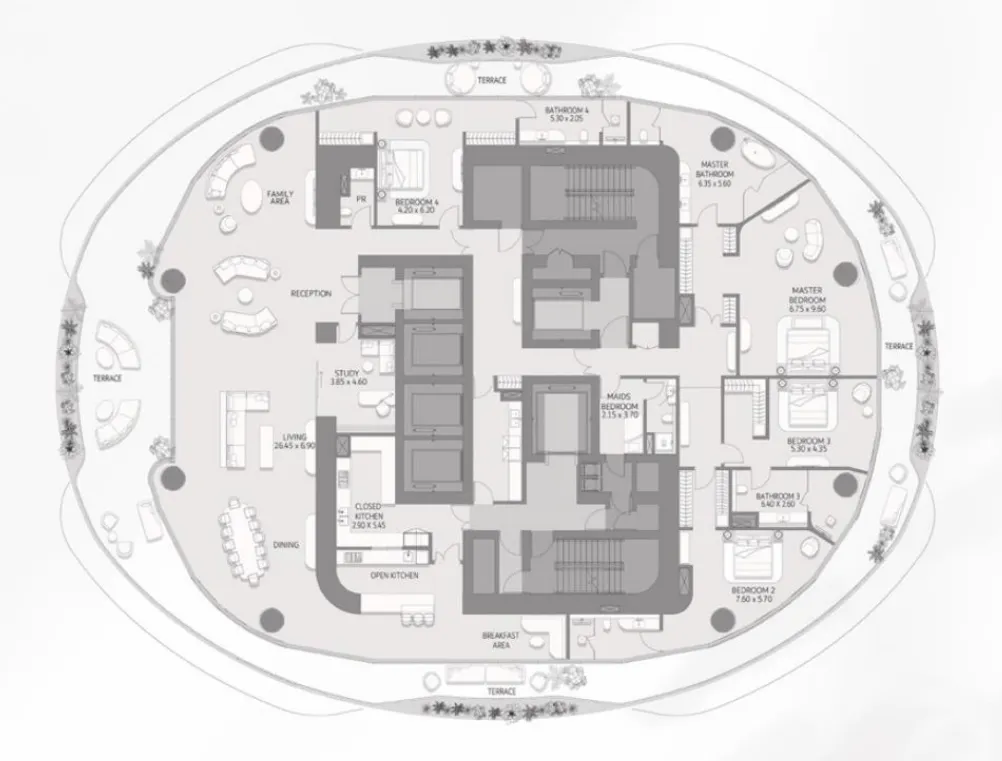 Como Residences 4 bed floor plan, 9,837 sqft