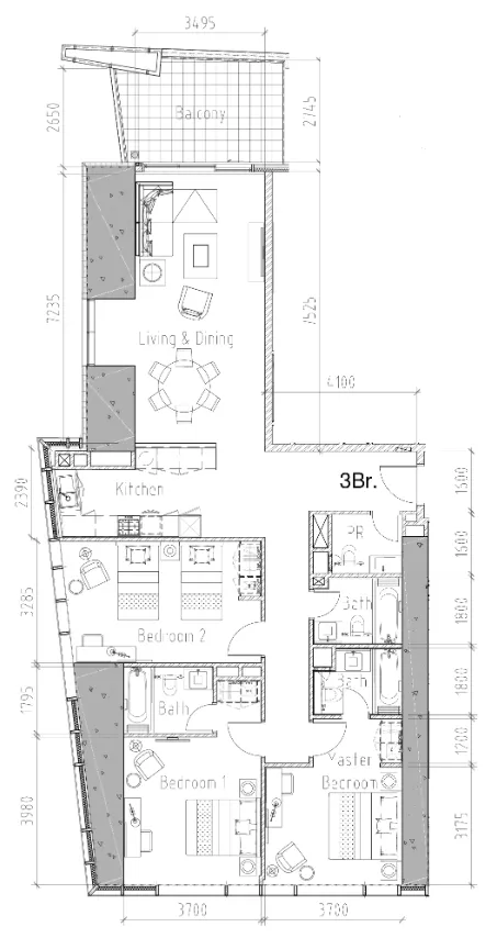 Aykon City Tower 3 bed floor plan, 1,704 sqft