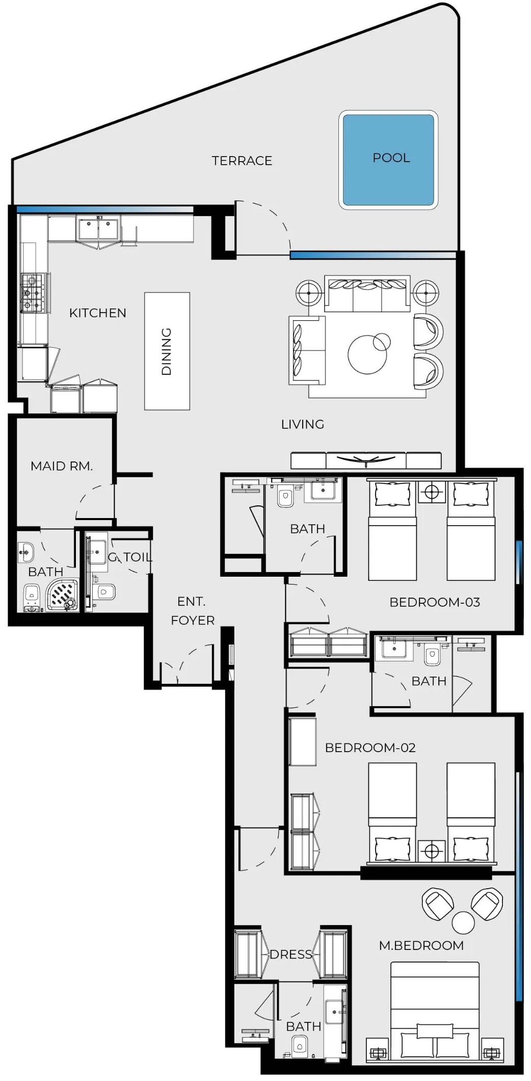 Luxury Canal Residences 3 bed floor plan, 2,007 sqft
