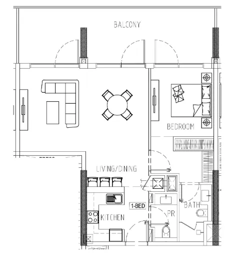 Damac Riverside Views 1 bed floor plan, 1,047 sqft